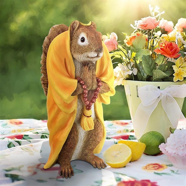 Design Toscano Sensei Monk Zen Garden Squirrel Animal Statue